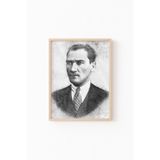 Atatürk Portresi Karakalem Efekti - Ahşap Desenli Çerçeve, Naturel, 50 x 70, 3646362354148