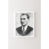 Atatürk Portresi Karakalem Efekti - Beyaz Çerçeve, Beyaz, 23 x 32, 3646362354155