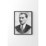 Atatürk Portresi Karakalem Efekti - Siyah Çerçeve, Siyah, 32 x 42, 3646362354151