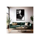 Atatürk Portresi Metal Çerçeveli Cam Tablo Şapka Tutan Atatürk Tablosu Ev Ofis DekoruDuvar Tablosu
