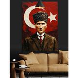 Atatürk Portresi Türk Bayrağıyla Dekoratif Kanvas - Mdf Ahşap Tablo