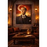 Atatürk Portresi ve Türk Bayrağı Kanvas Tablo - 70 x 100