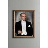 Atatürk Portresi - Vintage Desenli Çerçeve, Altın2, 30 x 40, 5820000001041