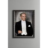 Atatürk Portresi - Vintage Desenli Çerçeve, Gümüş, 21 x 30, 5820000001043