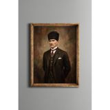 Atatürk Portresi - Vintage Desenli Çerçeve - İnce Model, Altın1, 21 x 30, 5820000011684