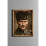 Atatürk Portresi - Vintage Desenli Çerçeve - İnce Model, Altın1, 30 x 40, 5820000011706