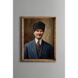 Atatürk Portresi - Vintage Desenli Çerçeve - İnce Model, Altın1, 30 x 40, 5820000011727
