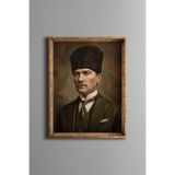 Atatürk Portresi - Vintage Desenli Çerçeve - İnce Model, Altın1, 30 x 40, 5820000011748