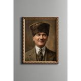 Atatürk Portresi - Vintage Desenli Çerçeve - İnce Model, Altın2, 21 x 30, 5820000011666