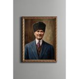 Atatürk Portresi - Vintage Desenli Çerçeve - İnce Model, Altın2, 21 x 30, 5820000011729