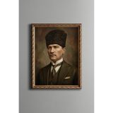 Atatürk Portresi - Vintage Desenli Çerçeve - İnce Model, Altın2, 21 x 30, 5820000011750