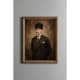 Atatürk Portresi - Vintage Desenli Çerçeve - İnce Model, Altın2, 30 x 40, 5820000011688