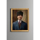 Atatürk Portresi - Vintage Desenli Çerçeve - İnce Model, Altın3, 21 x 30, 5820000011735