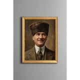 Atatürk Portresi - Vintage Desenli Çerçeve - İnce Model, Altın3, 30 x 40, 5820000011673