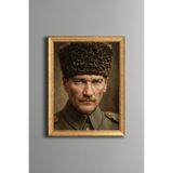 Atatürk Portresi - Vintage Desenli Çerçeve - İnce Model, Altın3, 30 x 40, 5820000011715