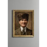 Atatürk Portresi - Vintage Desenli Çerçeve - İnce Model, Altın4, 15 x 21, 5820000011674