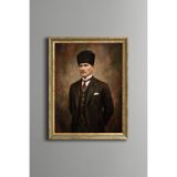 Atatürk Portresi - Vintage Desenli Çerçeve - İnce Model, Altın4, 30 x 40, 5820000011697