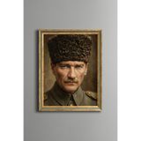 Atatürk Portresi - Vintage Desenli Çerçeve - İnce Model, Altın4, 30 x 40, 5820000011718