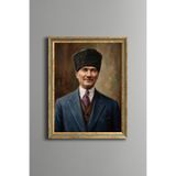 Atatürk Portresi - Vintage Desenli Çerçeve - İnce Model, Altın4, 30 x 40, 5820000011739