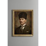 Atatürk Portresi - Vintage Desenli Çerçeve - İnce Model, Altın4, 30 x 40, 5820000011760
