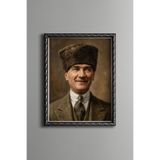 Atatürk Portresi - Vintage Desenli Çerçeve - İnce Model, Gümüş, 21 x 30, 5820000011669