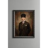 Atatürk Portresi - Vintage Desenli Çerçeve - İnce Model, Gümüş, 21 x 30, 5820000011690