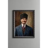Atatürk Portresi - Vintage Desenli Çerçeve - İnce Model, Gümüş, 21 x 30, 5820000011732
