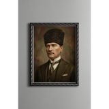 Atatürk Portresi - Vintage Desenli Çerçeve - İnce Model, Gümüş, 21 x 30, 5820000011753