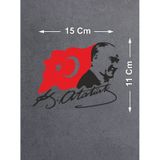 Atatürk Silet Ve Bayrak Ay Yıldız Sticker - Atatürk Türkiye Mustafa Kemal Atatürk Sticker - Araba Oto Motosiklet Karavan Cam Sticker - 02511 15x11 Cm