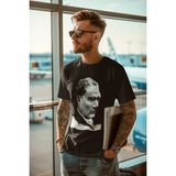 Atatürk Silüet Baskılı %100 Pamuk Premium Siyah Tişört - XL