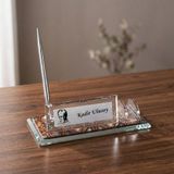 Atatürk Siluetli Kristal Cam Masa Üstü İsimlik - Kalemli Ofis Seti