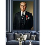 Atatürk Takım Elbiseli Portre Dekoratif Kanvas - Mdf Ahşap Tablo