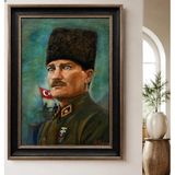 ATATÜRK | Tarihi Portre, Duvar Dekoru, El Yapımı, Epoksi Kaplama, Ahşap Çerçeve