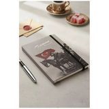Atatürk Tarihsiz Ajanda Kuşe Kapak Gri 1 Adet Atatürk Modalist Çizgili Defter Lastikli 14X20 Cm Günlük Planlayıcı