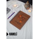 Atatürk Temalı Ahşap Kapaklı Defter - Kareli Defter - Ajanda - Okul Defteri (A5 - 120 Sayfa)