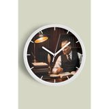 Atatürk Temalı Dekoratif Modern Duvar Saati - 25 cm - Önü Camlı Beyaz Kasa - Sessiz Mekanizma, JH1251S25BKPM