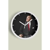 Atatürk Temalı Dekoratif Modern Duvar Saati - 25cm - Önü Camlı Beyaz Kasa - Sessiz Mekanizma, JH1252S25BKP