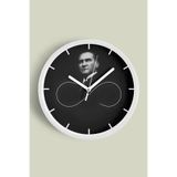 Atatürk Temalı Dekoratif Modern Duvar Saati - 25cm - Önü Camlı Beyaz Kasa - Sessiz Mekanizma, JH1256S25BKP