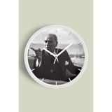 Atatürk Temalı Dekoratif Modern Duvar Saati - 25cm - Önü Camlı Beyaz Kasa - Sessiz Mekanizma, JH1259S25BKP