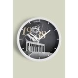 Atatürk Temalı Dekoratif Modern Duvar Saati - 25cm - Önü Camlı Beyaz Kasa - Sessiz Mekanizma, JH1260S25BKP