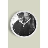 Atatürk Temalı Dekoratif Modern Duvar Saati - 30cm - Önü Camlı Beyaz Kasa - Sessiz Mekanizma, JH1254S30BKP
