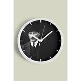 Atatürk Temalı Dekoratif Modern Duvar Saati - 35cm - Önü Camlı Beyaz Kasa - Sessiz Mekanizma, JH1258S35BKP