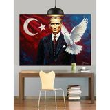 Atatürk Türk Bayrağı Güvercin Dekoratif Kanvas - Mdf Ahşap Tablo