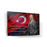 Atatürk Türk Bayrağı Önünde Cam Tablo – “Sanatsız Kalan Millet” – Ata245