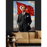 Atatürk Türk Bayrağı Portresi Dekoratif Kanvas - Mdf Ahşap Tablo