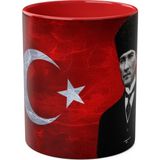 Atatürk ve Bayrak Baskılı Kupa - Kırmızı