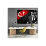 Atatürk ve Bayrak Temalı Cam Tablo Okul Ofis Tablosu Yatay Duvar Dekoru