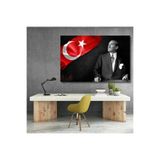 Atatürk ve Bayrak Temalı Kanvas Tablo Okul Ofis Tablosu Yatay Duvar Dekoru