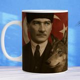 Atatürk ve Bozkurt Temalı Porselen Kupa Bardak – Vova Koleksiyon Serisi – 330 ml - Beyaz