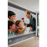 Atatürk ve Çocuklar, Kırmızı Karanfil ve Çerçeve Motifli Tek Parça Tekstil Duvar Kağıdı, 400 x 240